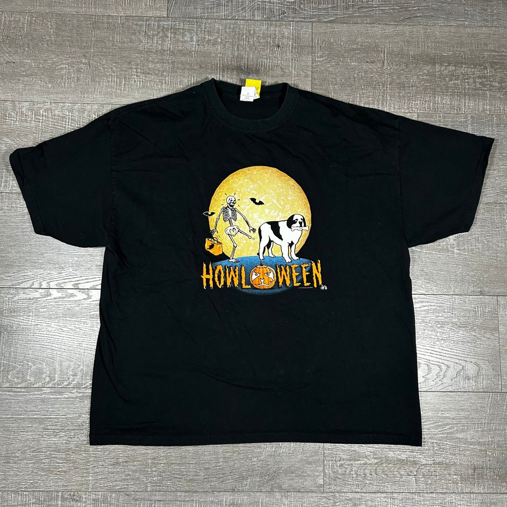 Vintage Big Dogs Howloween T-Shirt 1997 Black 2X Skeleton Dog Graphic Tee